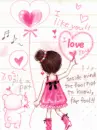 cute kawaii lil girl dressed in pink with a balloon & a teddy writing i love you i like you .......
