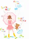 cute kawaii girl&teddy on a rainy day with umbrellas darling me you ho