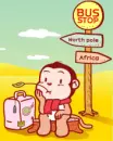cute kawaii monkey waiting at the bus stop