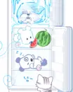 cute kawaii animals sleeping in the fridge