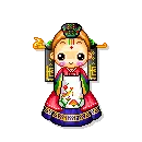 Korean wearing hanbok winking.