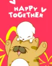 cute kawaii happy together puppy & cat