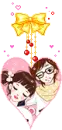 cute kawaii ribbon lovers in a heart