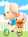 cute kawaii pig lovers riding