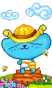 happy blue monster with hat