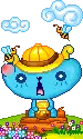 cute blue monster stinged by bees