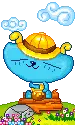 cute blue monster with little poo