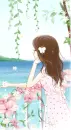 cute kawaii romantic girl with a butterfly in the hair