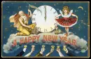 Father Time, Clock, Girl, and Toasting Arms