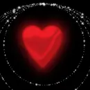 red glowing heart with white rings