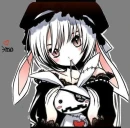 girl with her bunni an a sine sayin love emo by me. kawaii