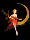 woman playin guitar on the moon