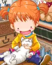 cute kawaii lil girl playing with her kitty cat
