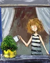 girl waterin flowers
