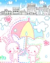 cute kawaii bunny teddy bear rainy day