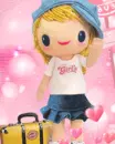 cute kawaii blonde girl travelling