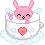 bunny in a heart teacup