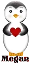 Penguin with Heart and Glitter and Name