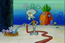 Squidward watering his flowers