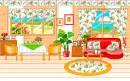 red room with flowers