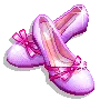 purple shoes with pink ribbon