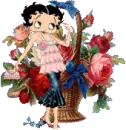 Betty Boop hiding behind flowers
