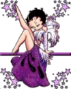 Betty Boop kicking leg up dressed in purple