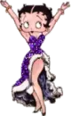 Small Betty Boop in a long purple dress arms in the air