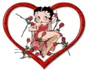 Betty dressed in red with roses sitting in a heart