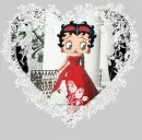 Betty dressed in red inside white heart