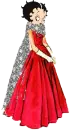 Betty in long red dress with sparkles