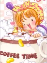 cute kawaii girl having a bath in a  coffee cup