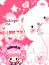 cute kawaii pink haired girl with a big teddy in love