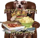 dog eating pizza