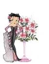 Betty Boop standing with flowers