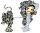 Betty Boop walking a tiger