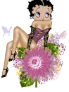 Betty Boop in purple sitting on a flower