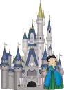 Betty Boop standing in front of castle