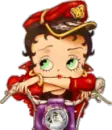 Betty Boop leaning on handle bars of motorcycle