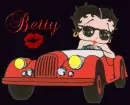Betty Boop driving little red car