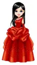 Doll wearing a red dress