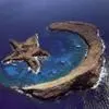 island in the shape of a moon & star
