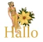 Woman stands on flower