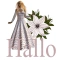 Woman stands on flower