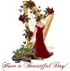 Beautiful Day lady in red with harp