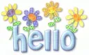 Hello with Blue, Yellow, and Green Flowers