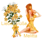 Woman is sitting on flower