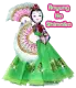 Korean doll in traditional dress, saying hello in Korean.
