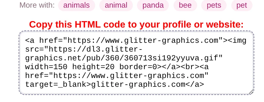 The box with the HTML code on the page of a blinkie
