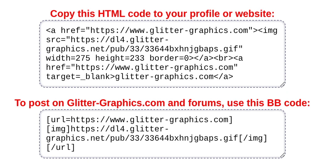 The boxes with the HTML code and the BB code on the page of a graphic
